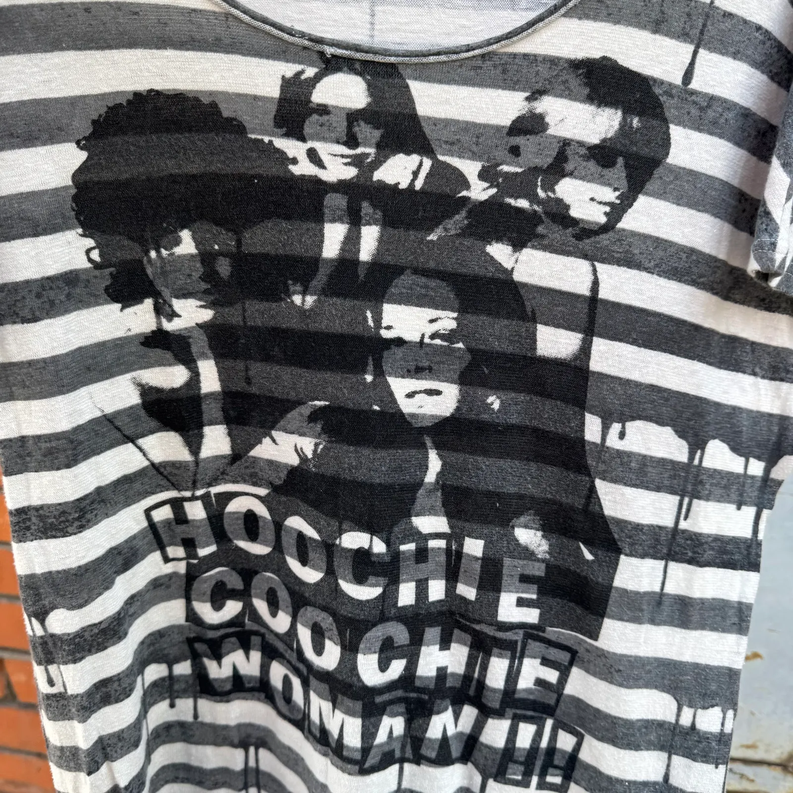 Hysteric Glamour "Hoochie Coochie Woman" Striped Paint Drip T-Shirt