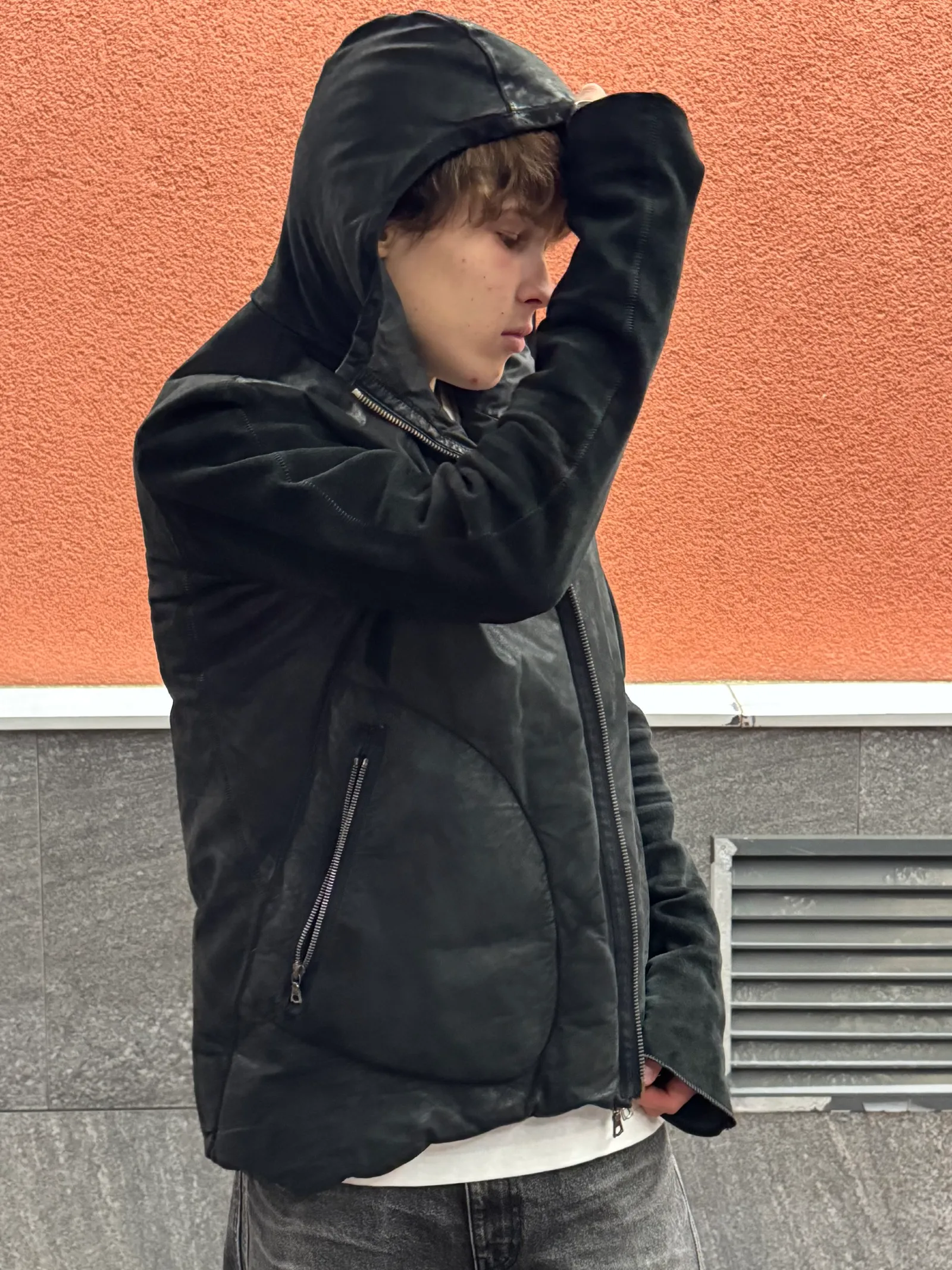 Isaac Sellam Experience Poussif Hybrid Leather Hooded Jacket