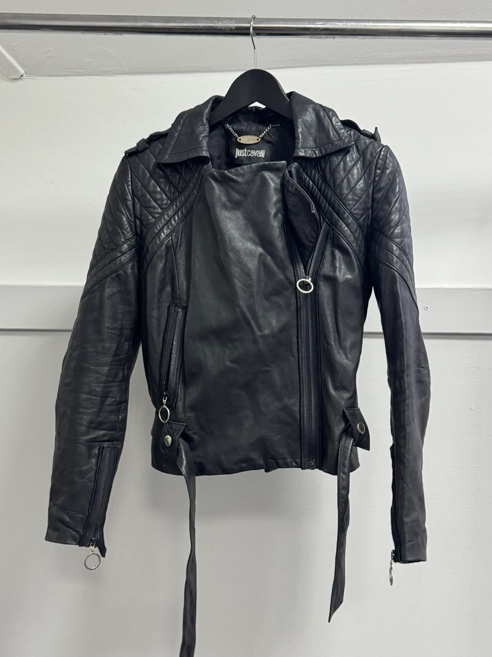 Just Cavalli Quilted Leather Biker Jacket with Belt