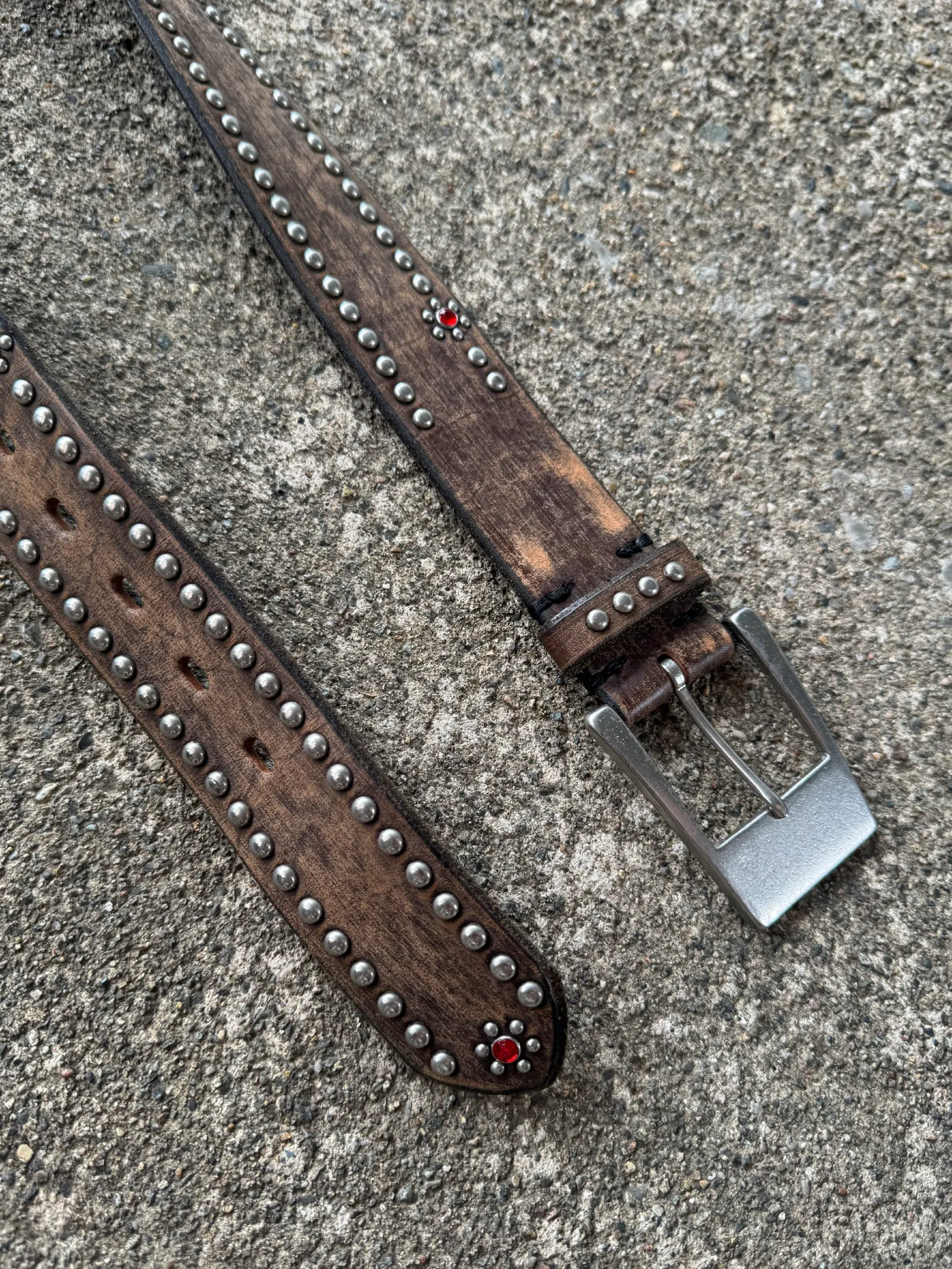 Tornado Mart Studded Flower Jewel Leather Belt