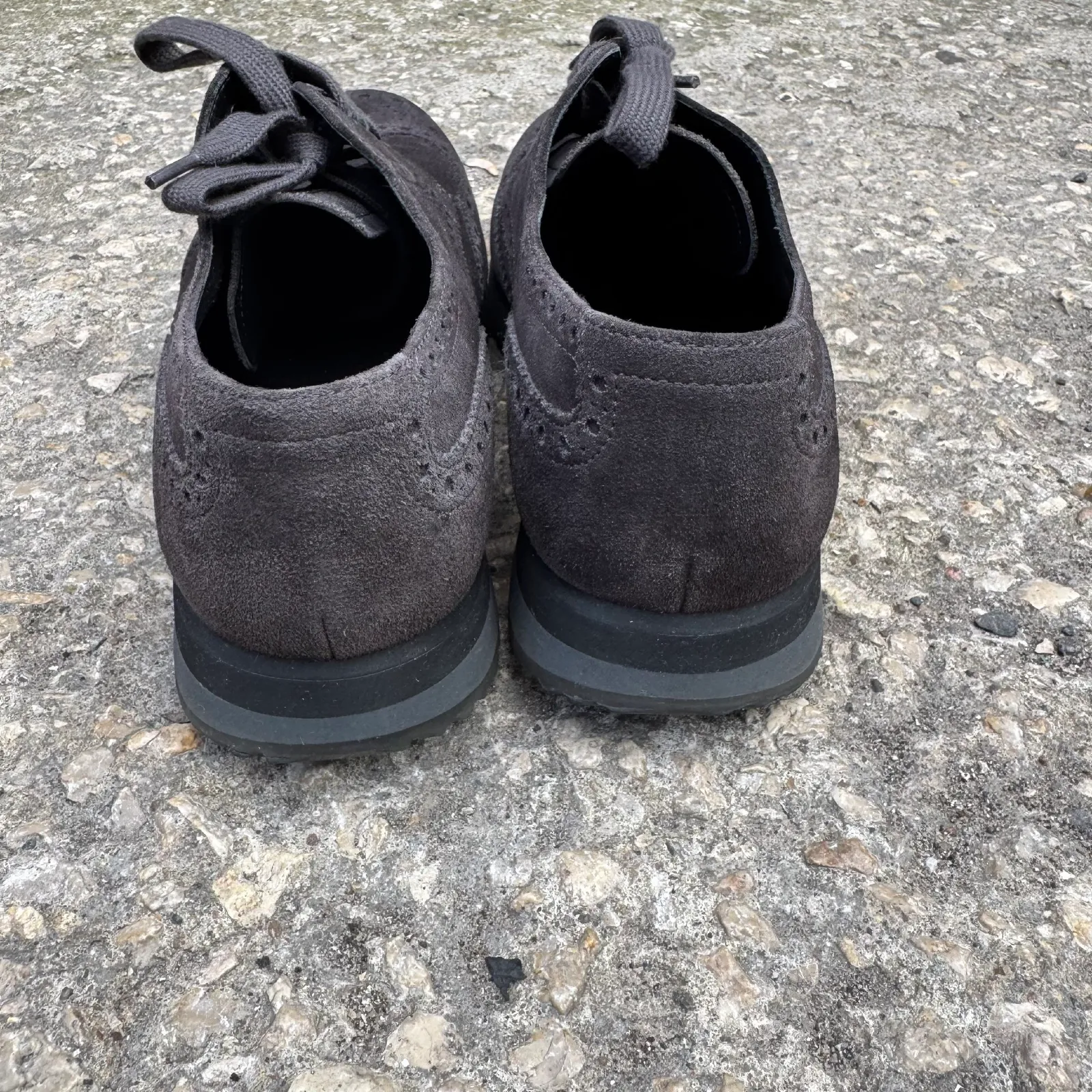 Prada Dark Grey Suede Brogue Oxford Sneakers