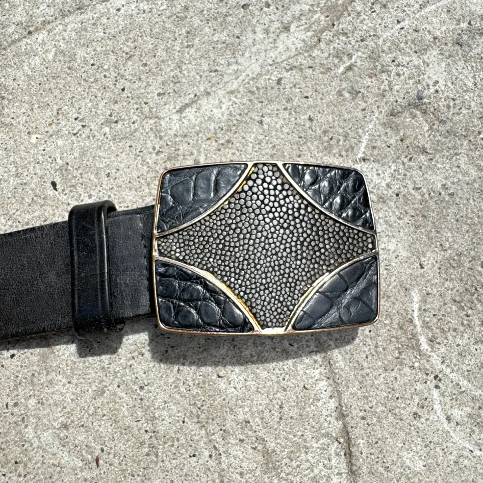Prada Stingray & Crocodile Combination Buckle Leather Belt