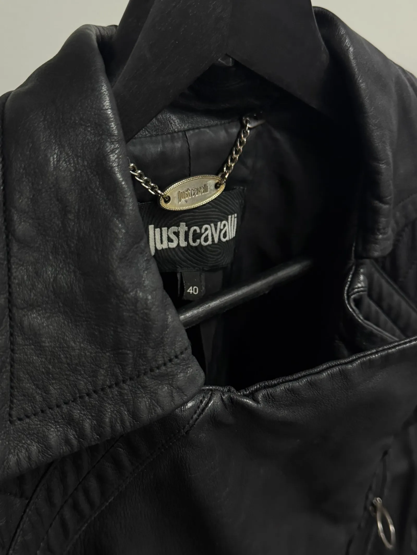 Just Cavalli Quilted Leather Biker Jacket with Belt