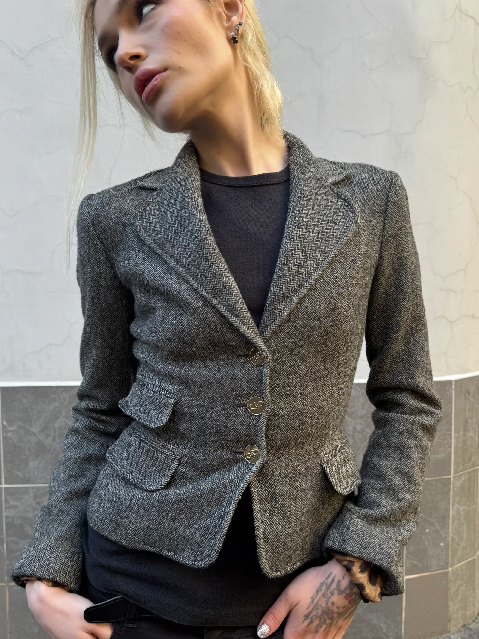 Dolce & Gabbana grey wool leopard lining blazer