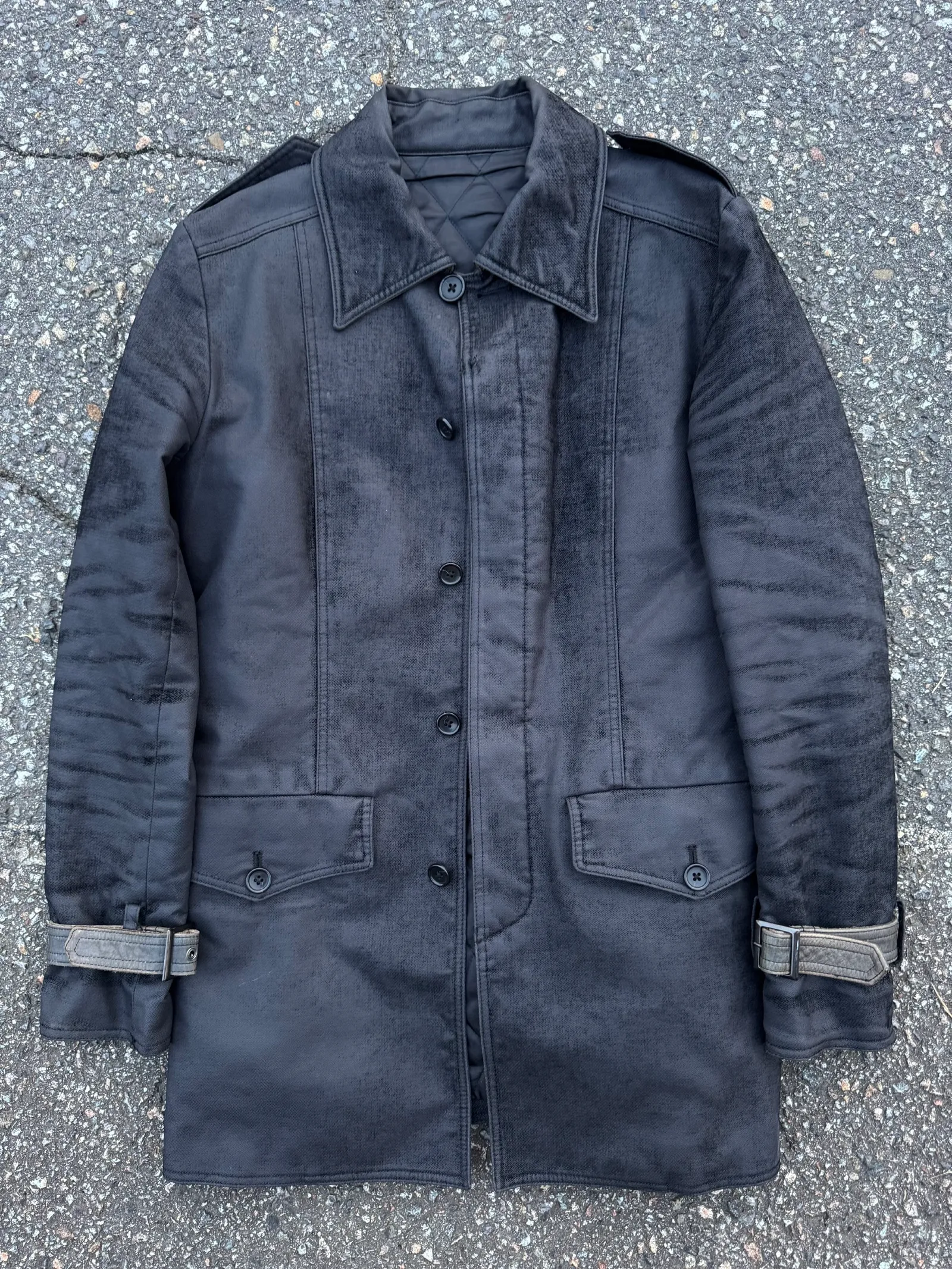 5351 Pour Les Hommes Faux Suede Belted Military Coat