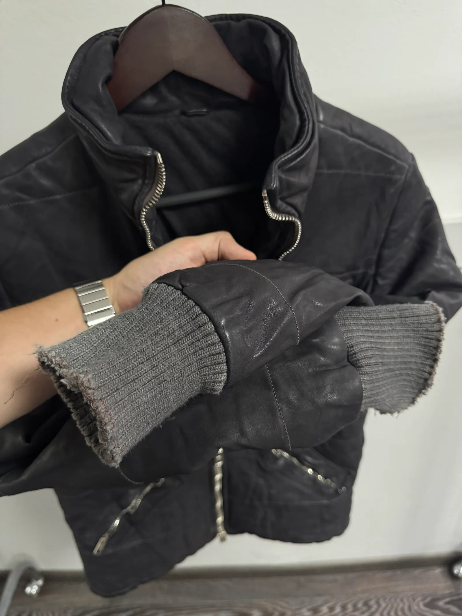 Giorgio Brato Quilted Leather Jacket with Silk Lining and Knit Cuffs