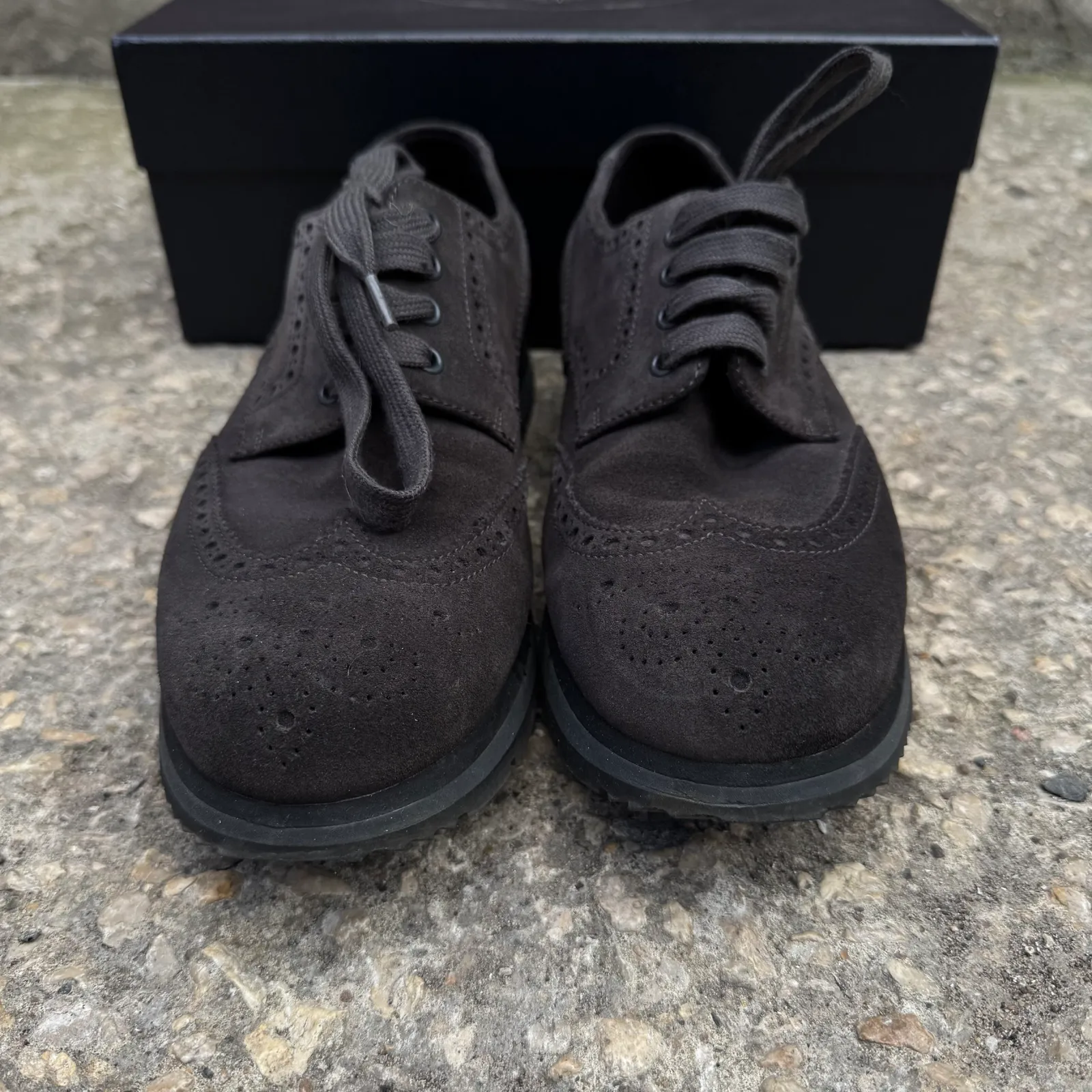 Prada Dark Grey Suede Brogue Oxford Sneakers