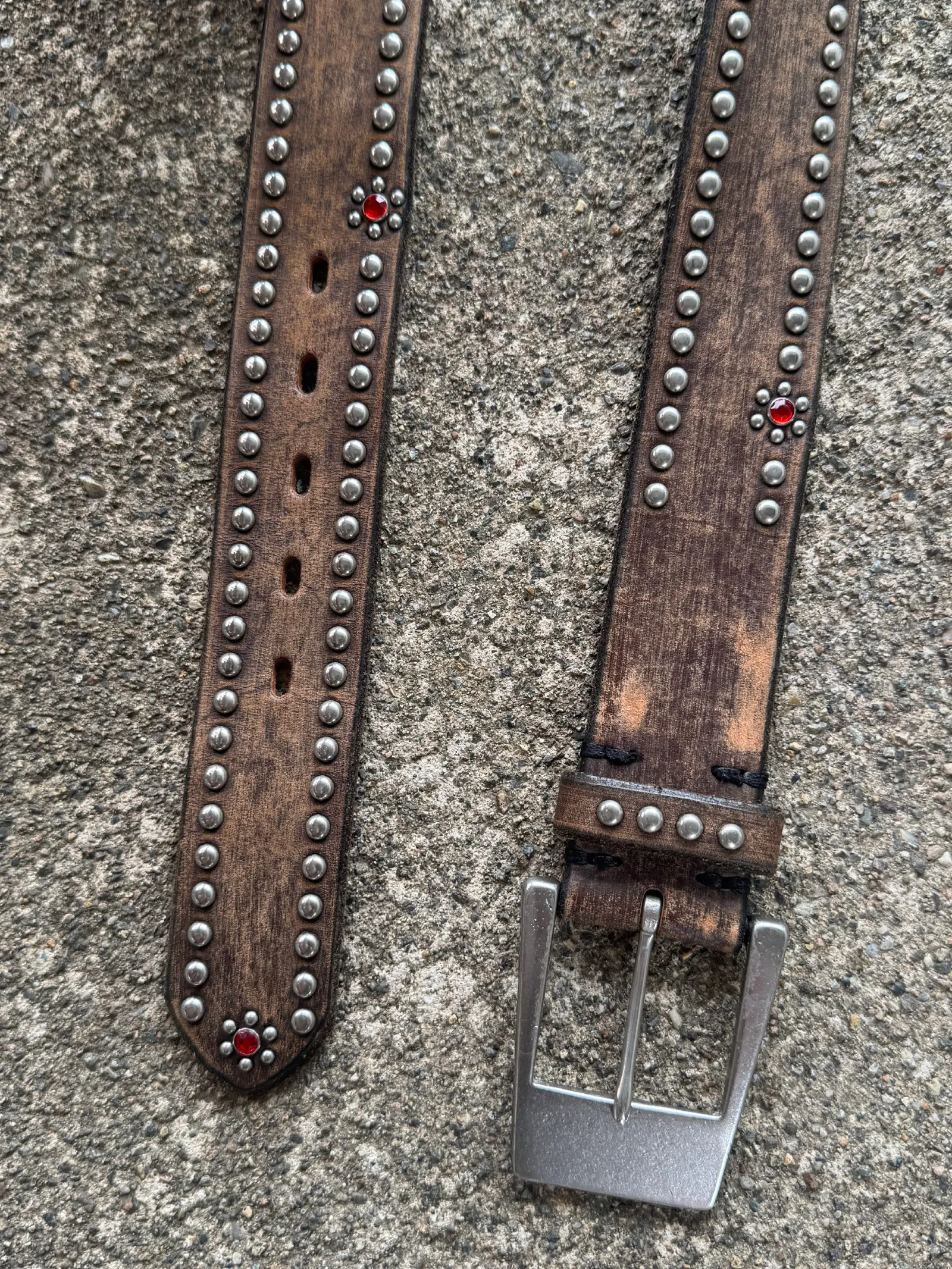Tornado Mart Studded Flower Jewel Leather Belt