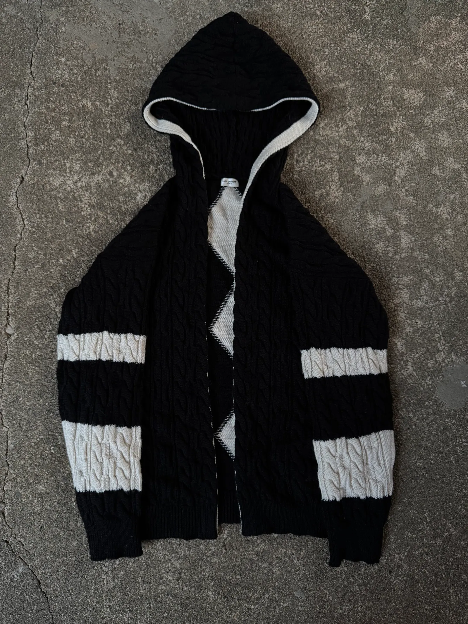 Saint Laurent Cable Knit Hooded Zip-Up Cardigan FW19