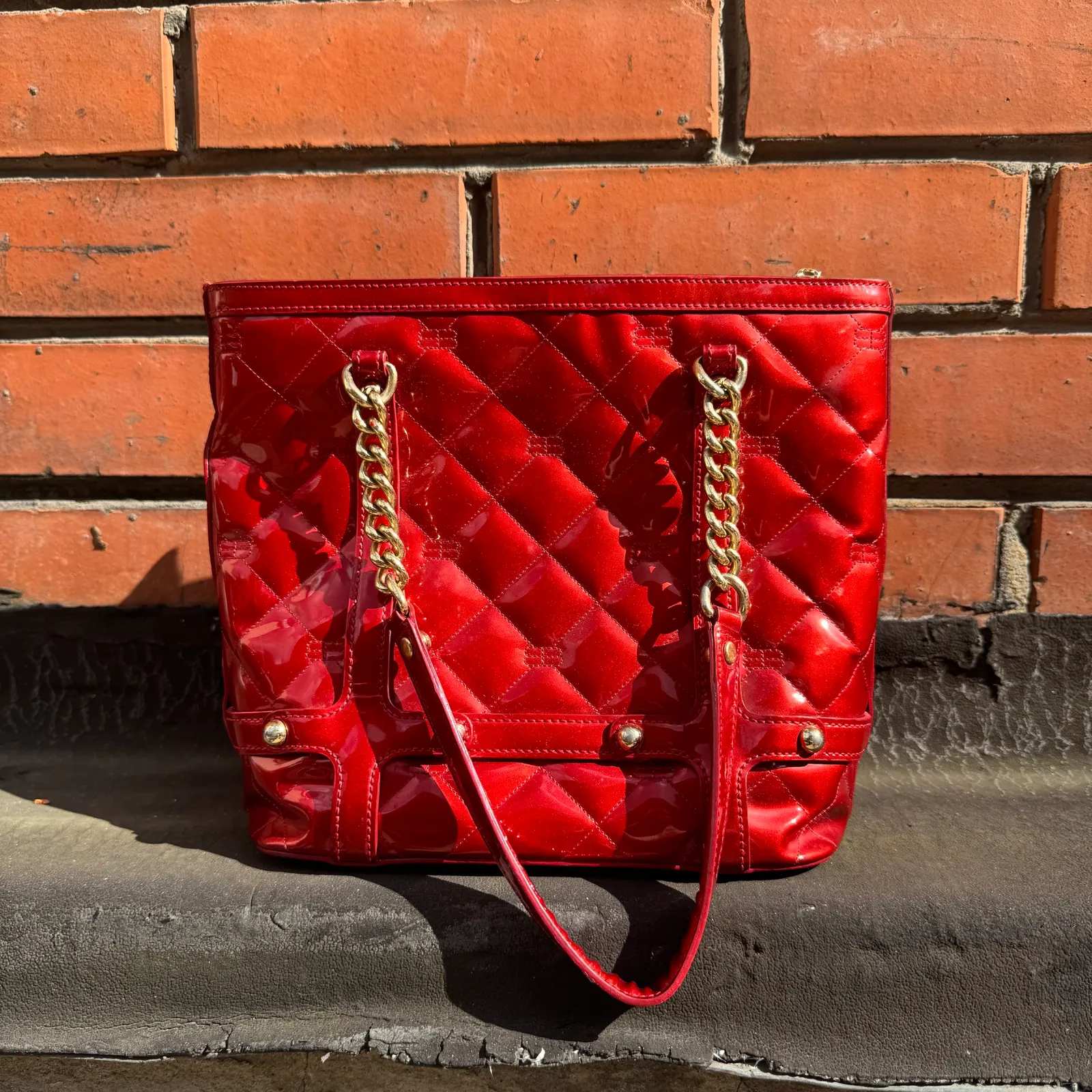 Balenciaga Quilted Patent Leather Chain Tote Bag