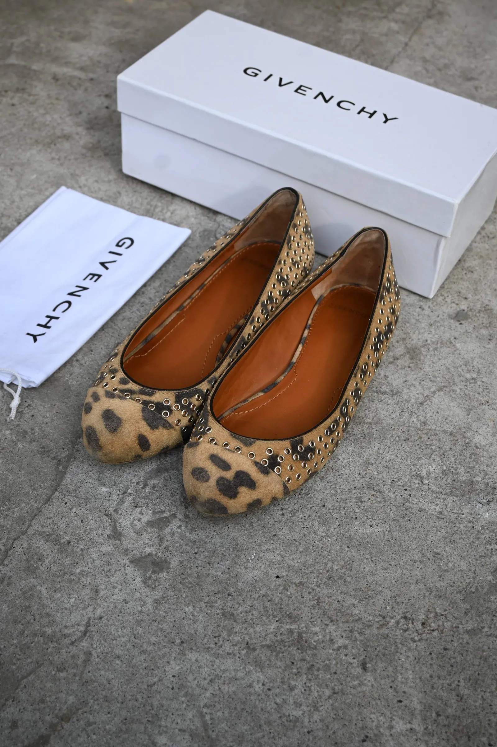 Givenchy Leopard Print Calf Hair Studded Ballerin