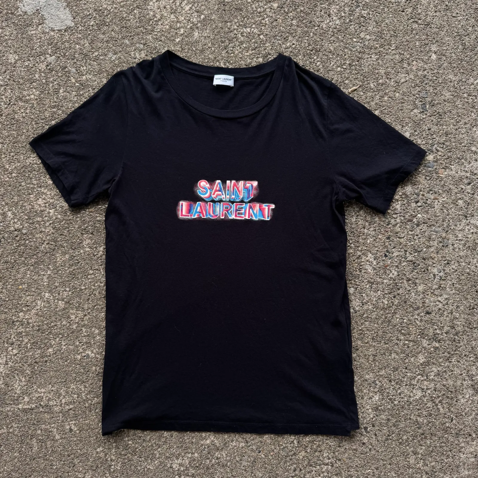 SAINT LAURENT PARIS 3D Effect Airbrush Logo T-Shirt