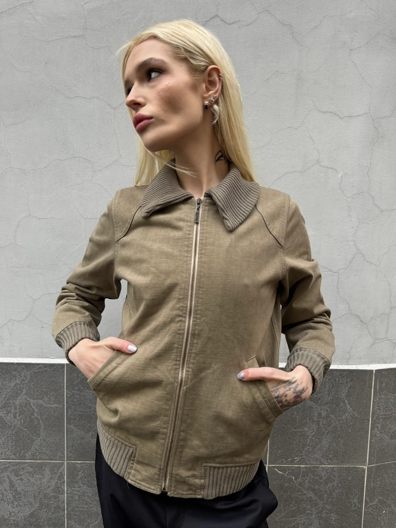 Hysterics Rib-Knit Collar Zip-Up Cotton Jacket