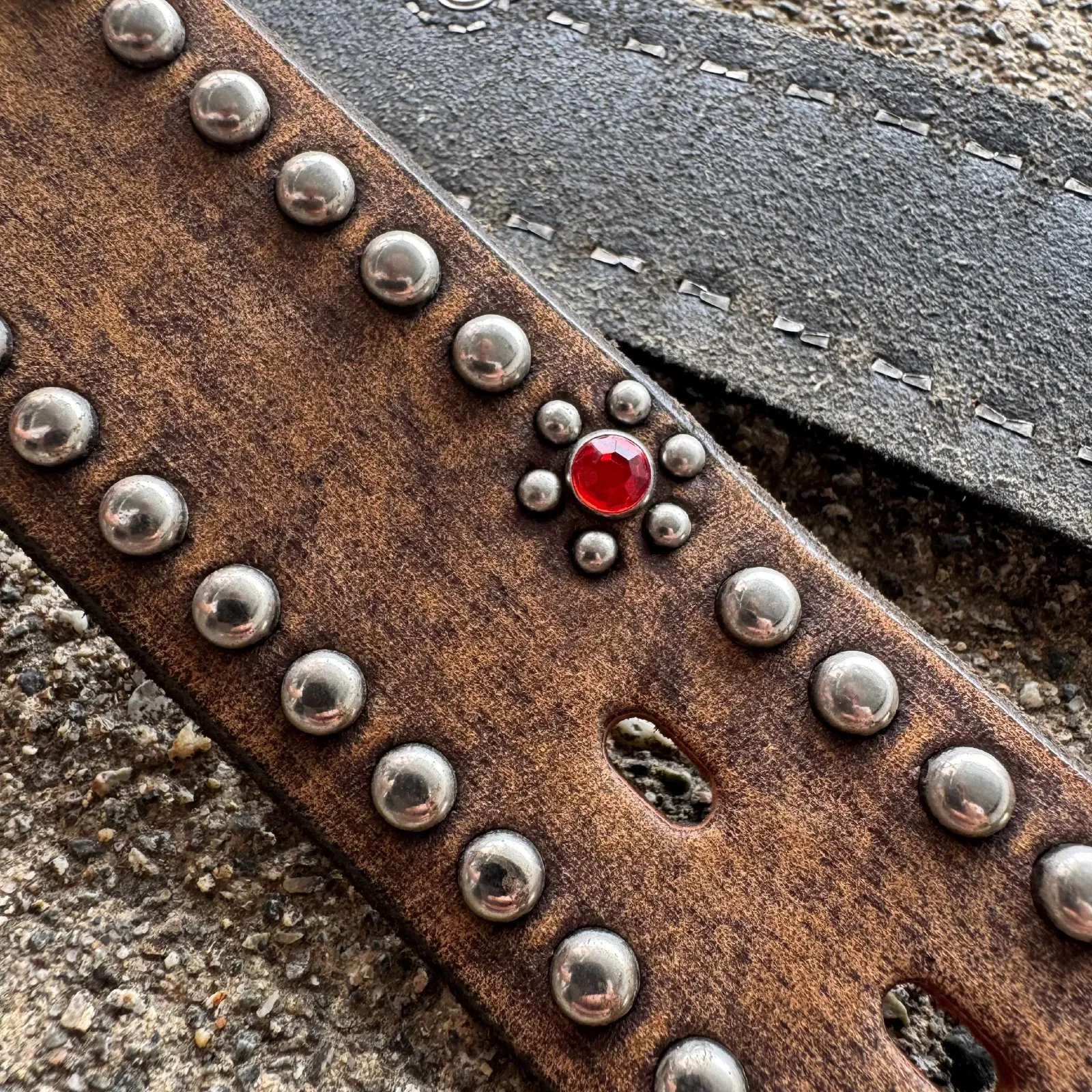 Tornado Mart Studded Flower Jewel Leather Belt