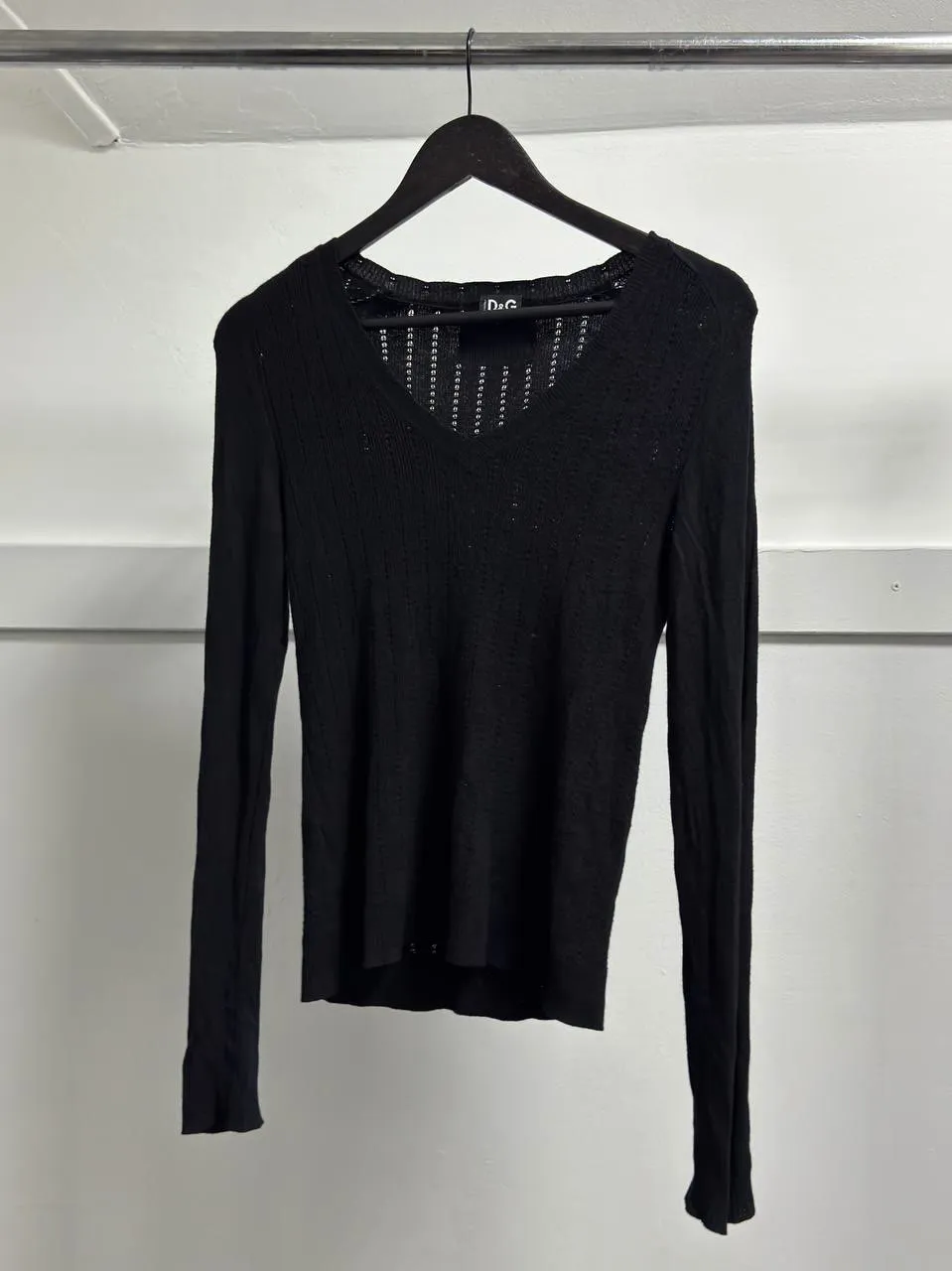 Dolce & Gabbana Dolce & Gabbana Black Mesh Knit V-Neck Sweater