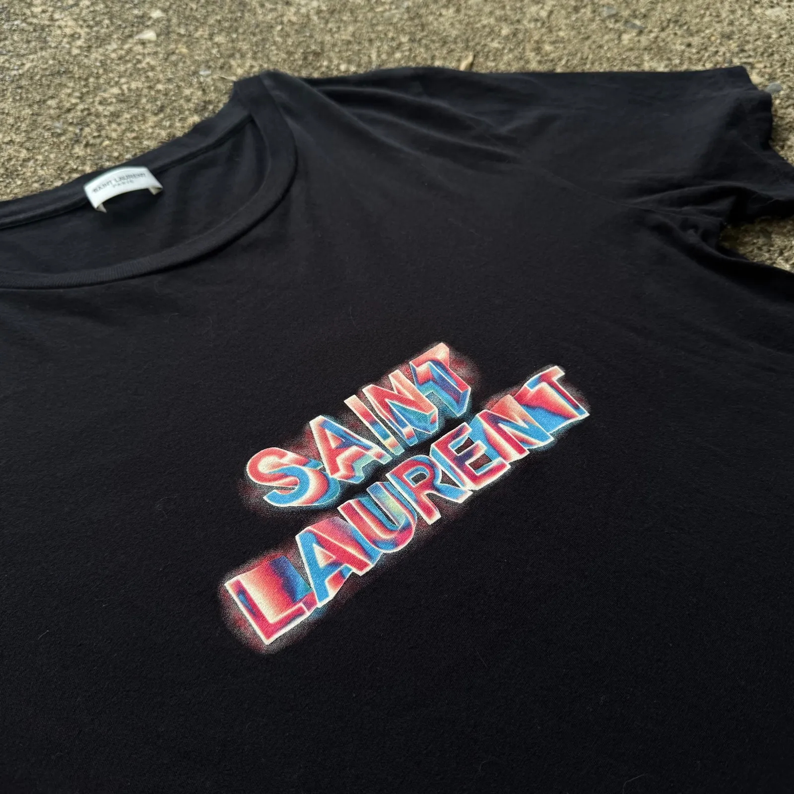 SAINT LAURENT PARIS 3D Effect Airbrush Logo T-Shirt