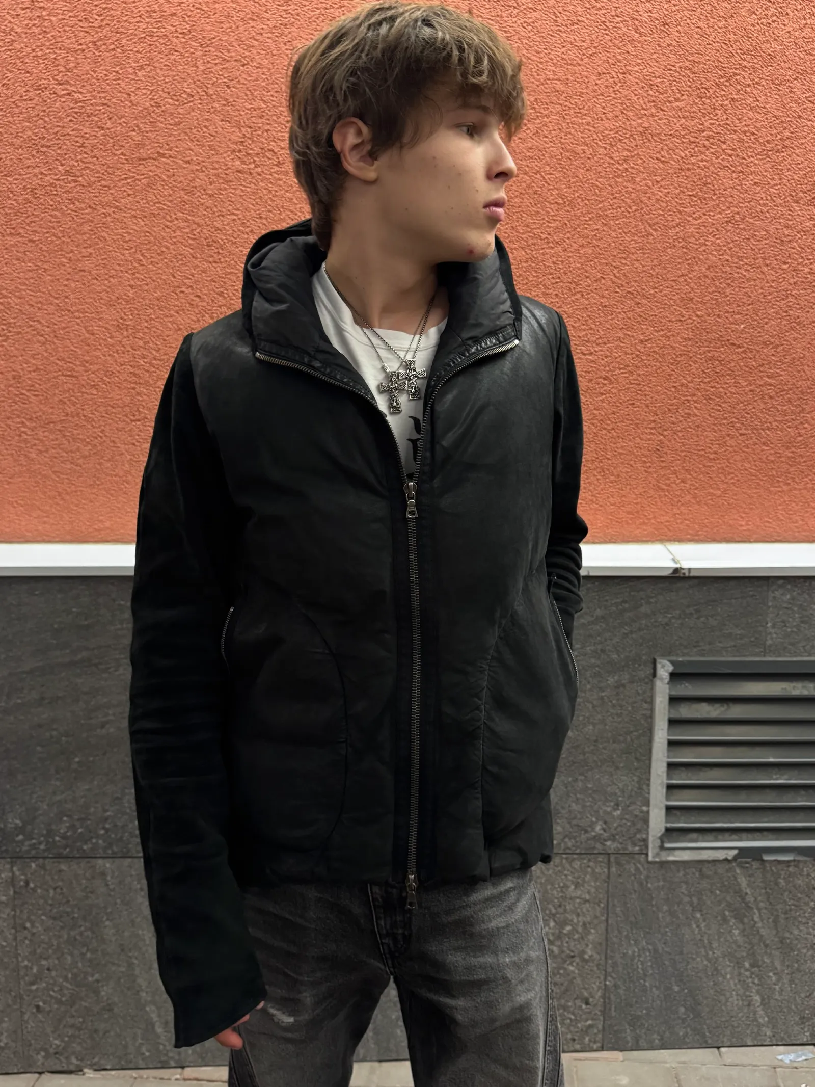 Isaac Sellam Experience Poussif Hybrid Leather Hooded Jacket