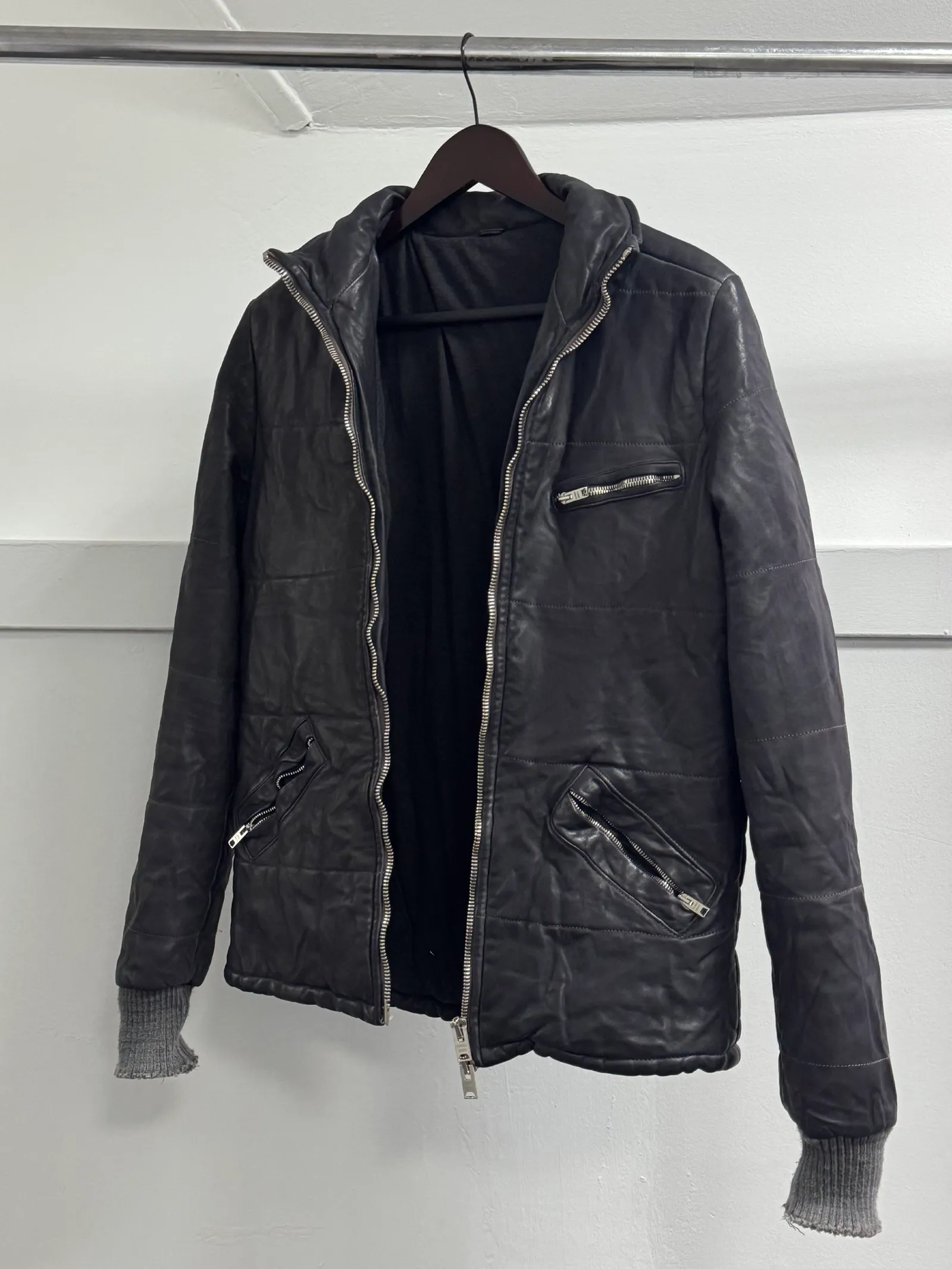 Giorgio Brato Quilted Leather Jacket with Silk Lining and Knit Cuffs
