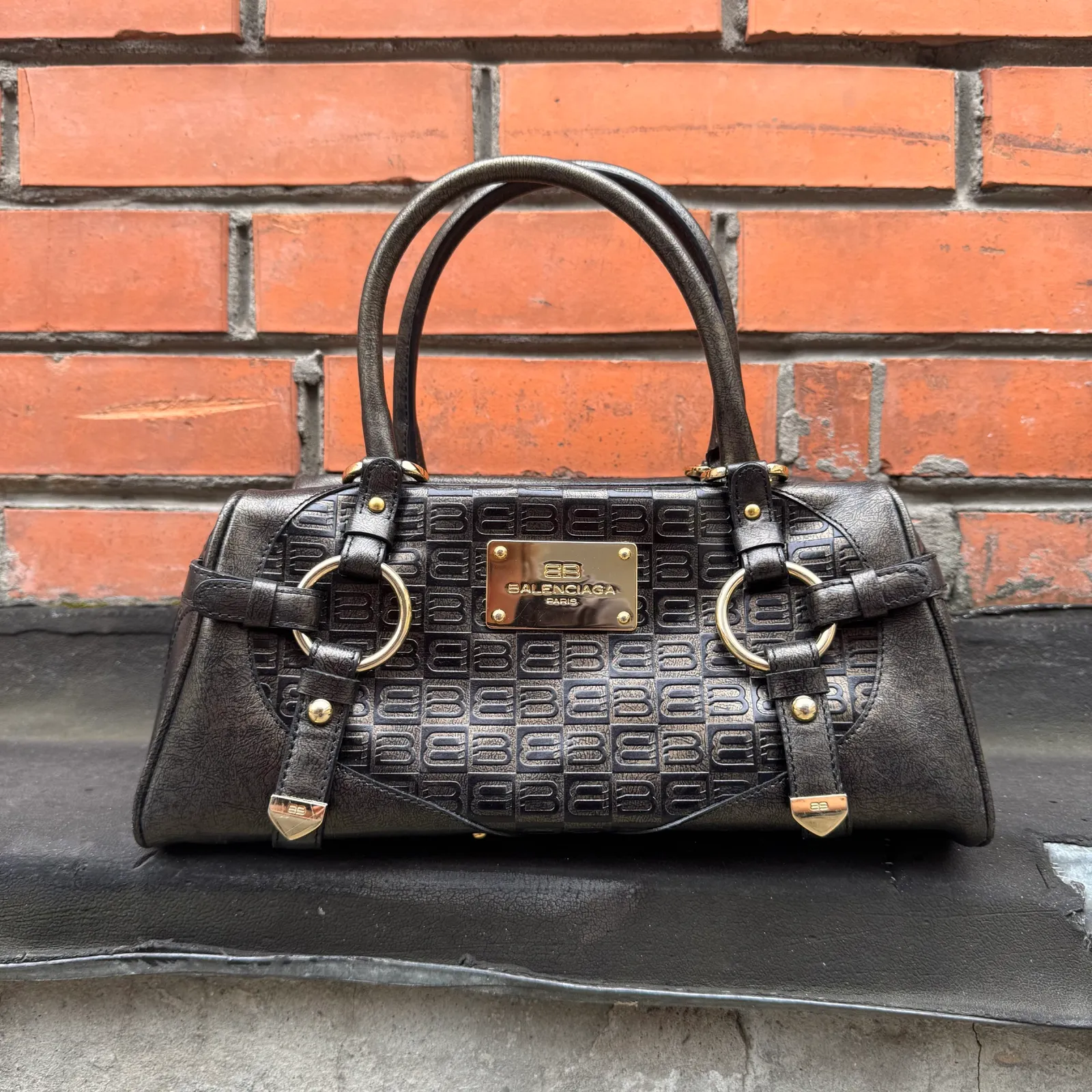 Balenciaga Paris Vintage BB Monogram Leather Bag
