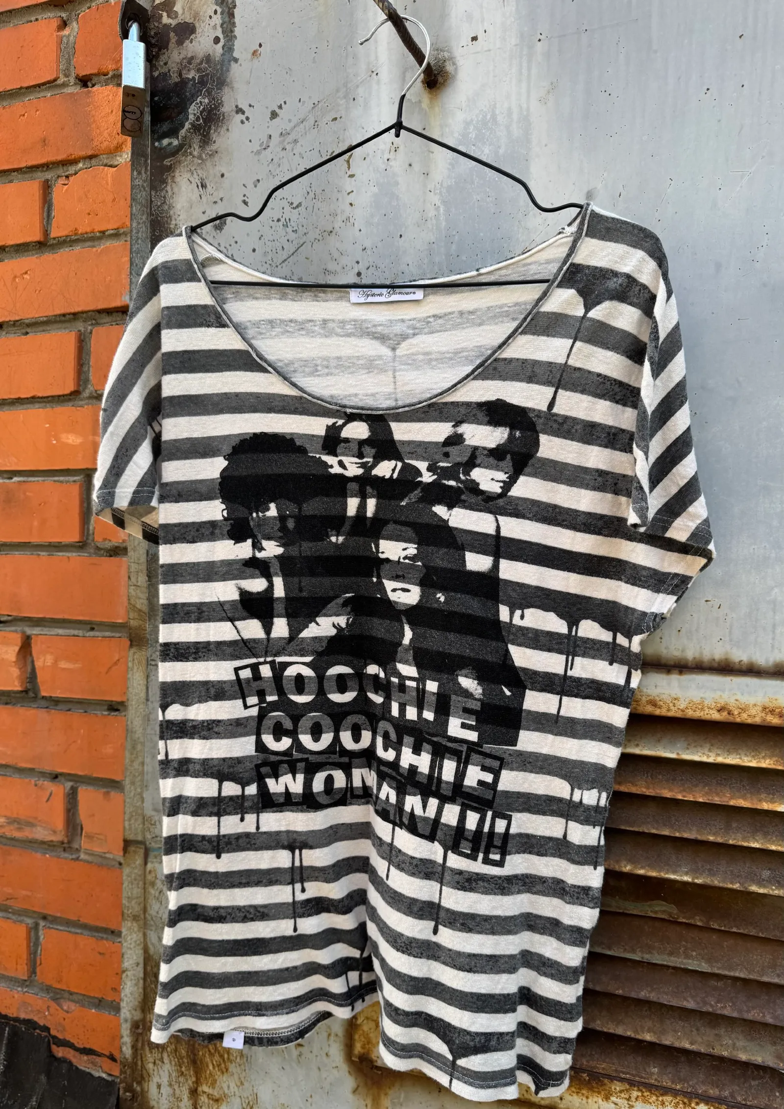 Hysteric Glamour "Hoochie Coochie Woman" Striped Paint Drip T-Shirt