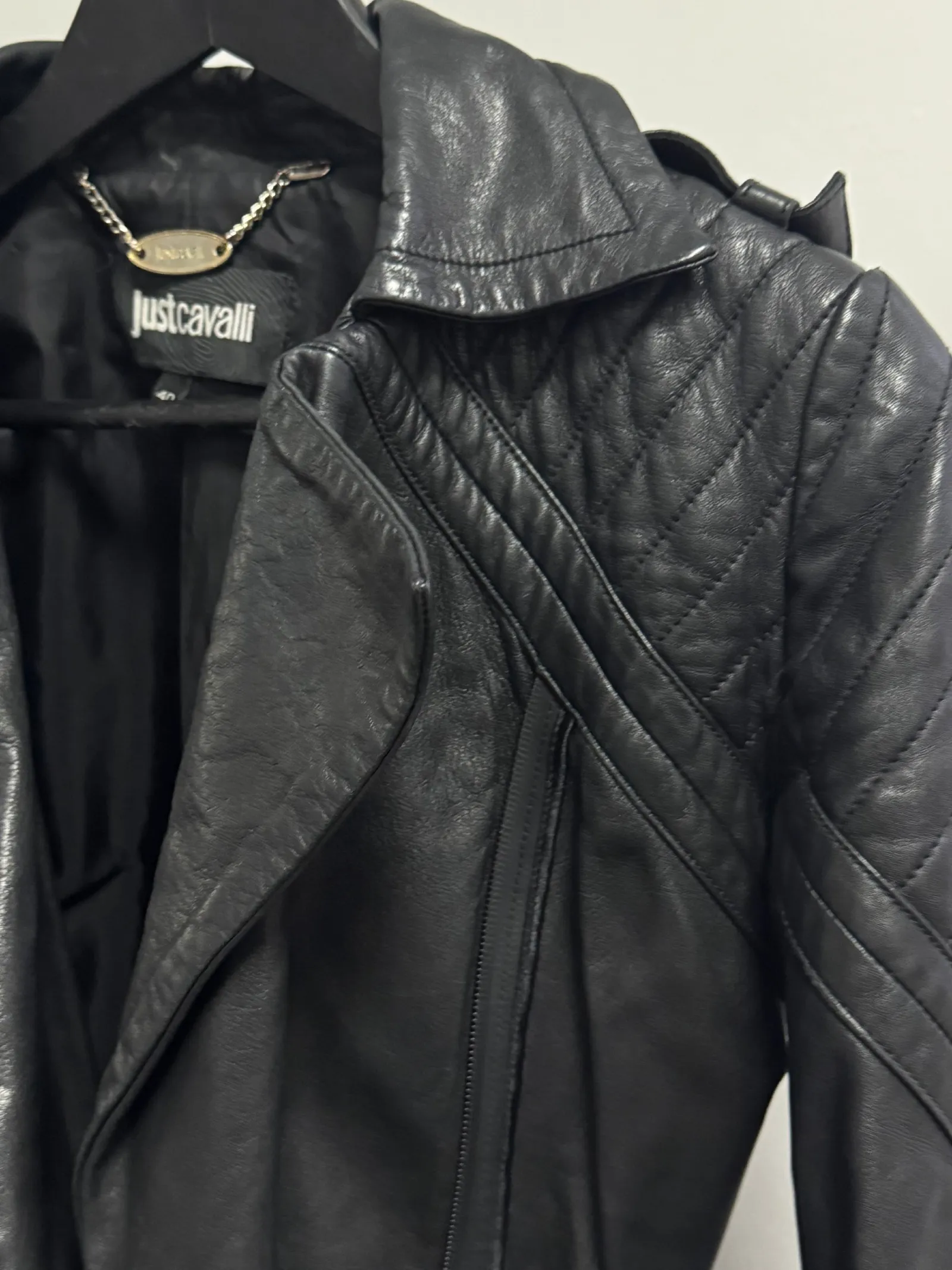 Just Cavalli Quilted Leather Biker Jacket with Belt