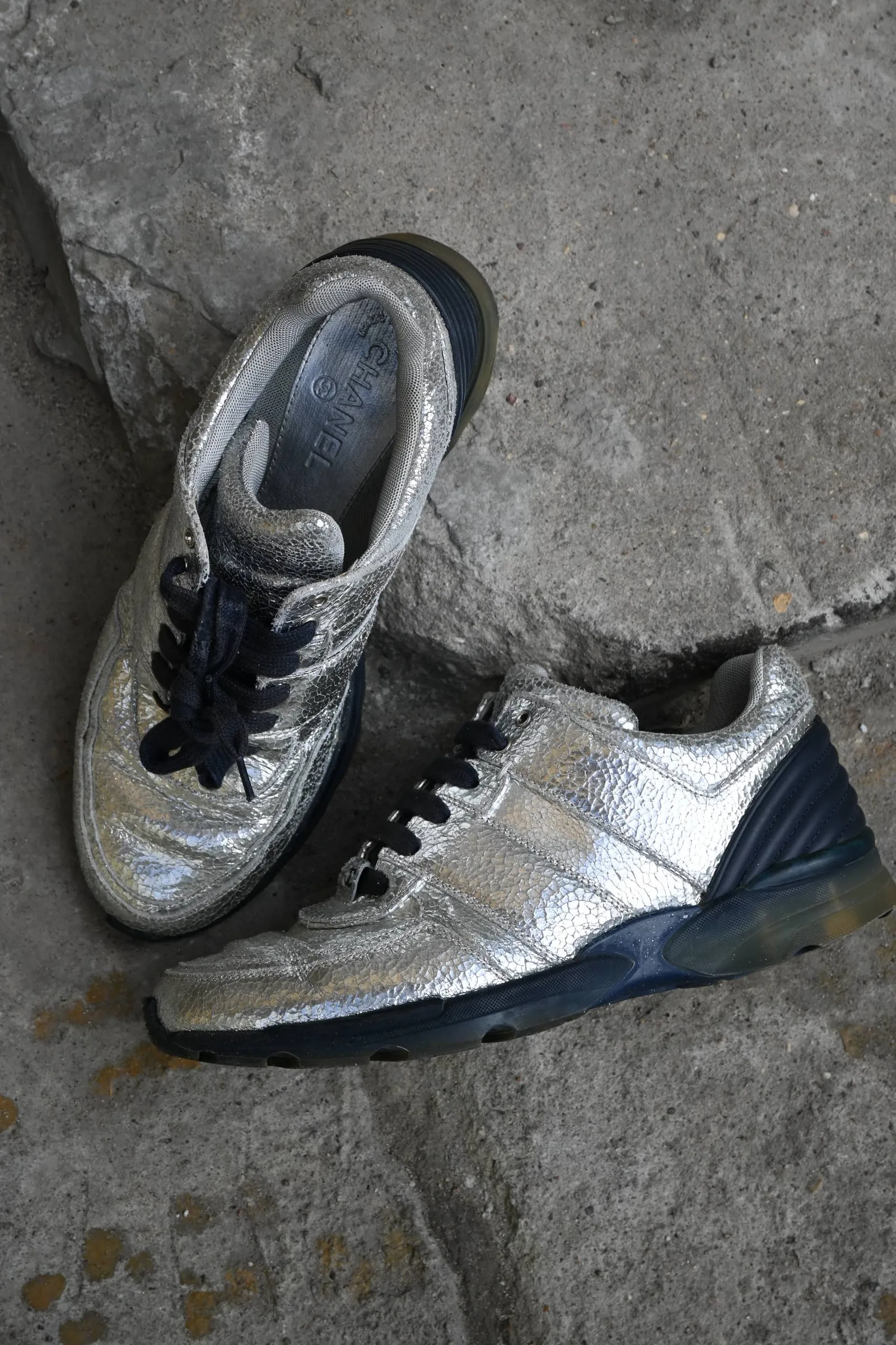 Chanel Metallic Silver Vintage Sneakers