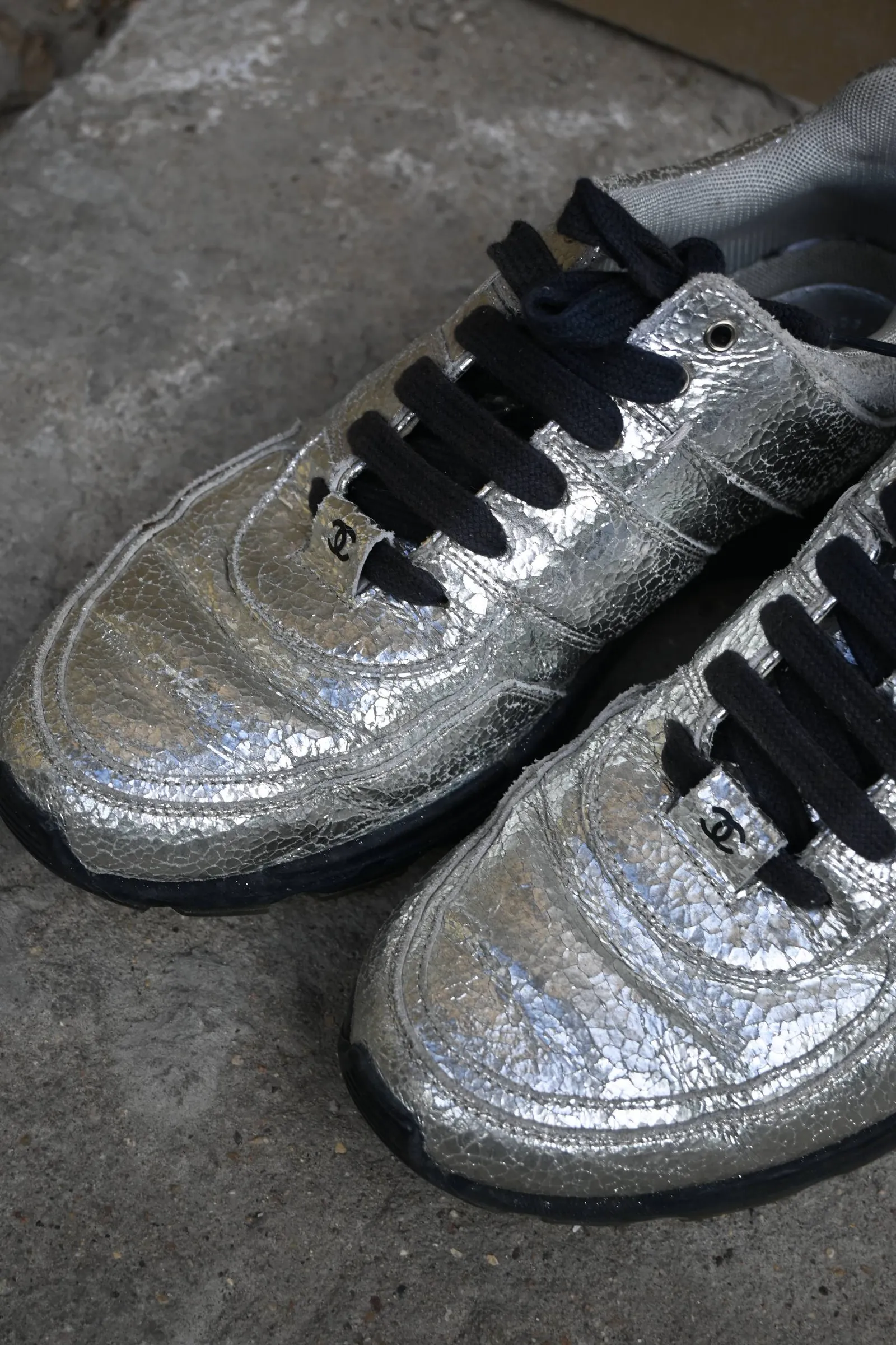 Chanel Metallic Silver Vintage Sneakers