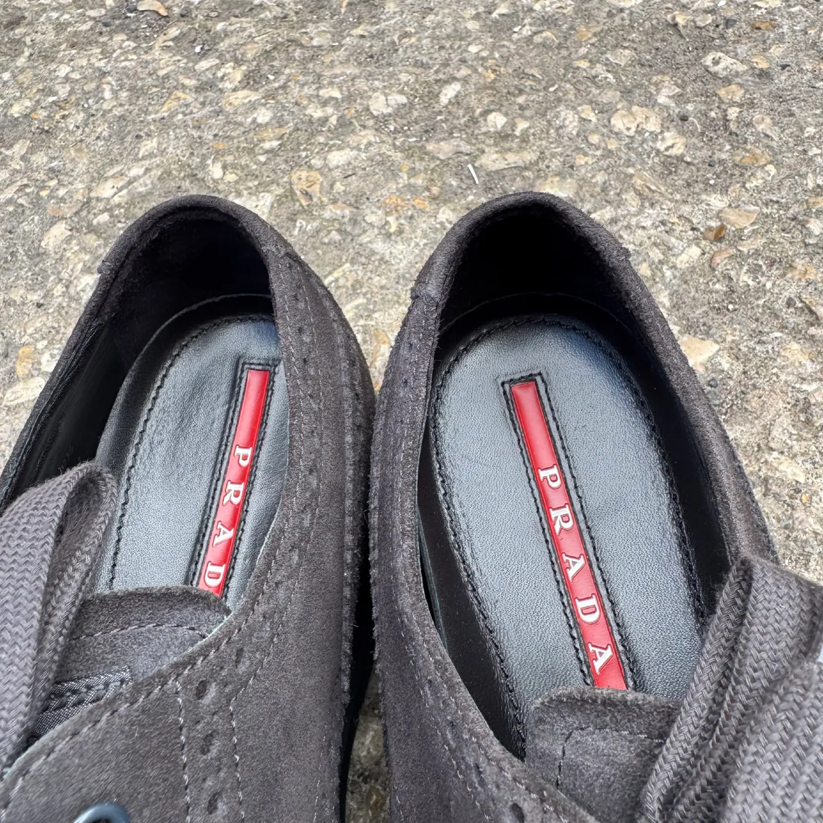 Prada Dark Grey Suede Brogue Oxford Sneakers