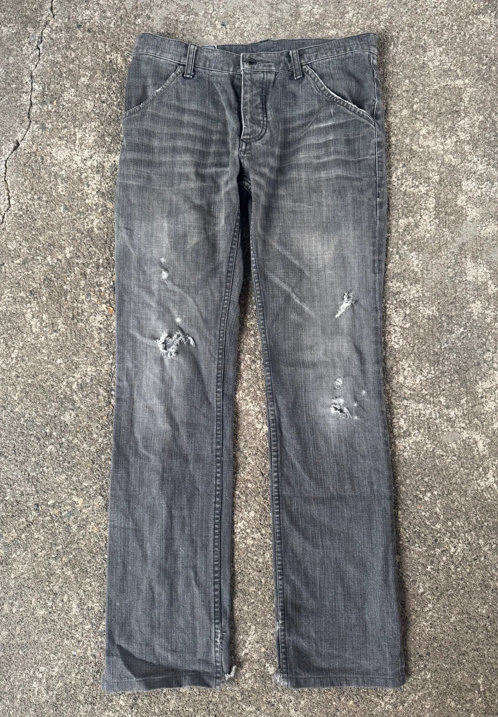 ATTACHMENT Distressed Faded Grey Denim Pants