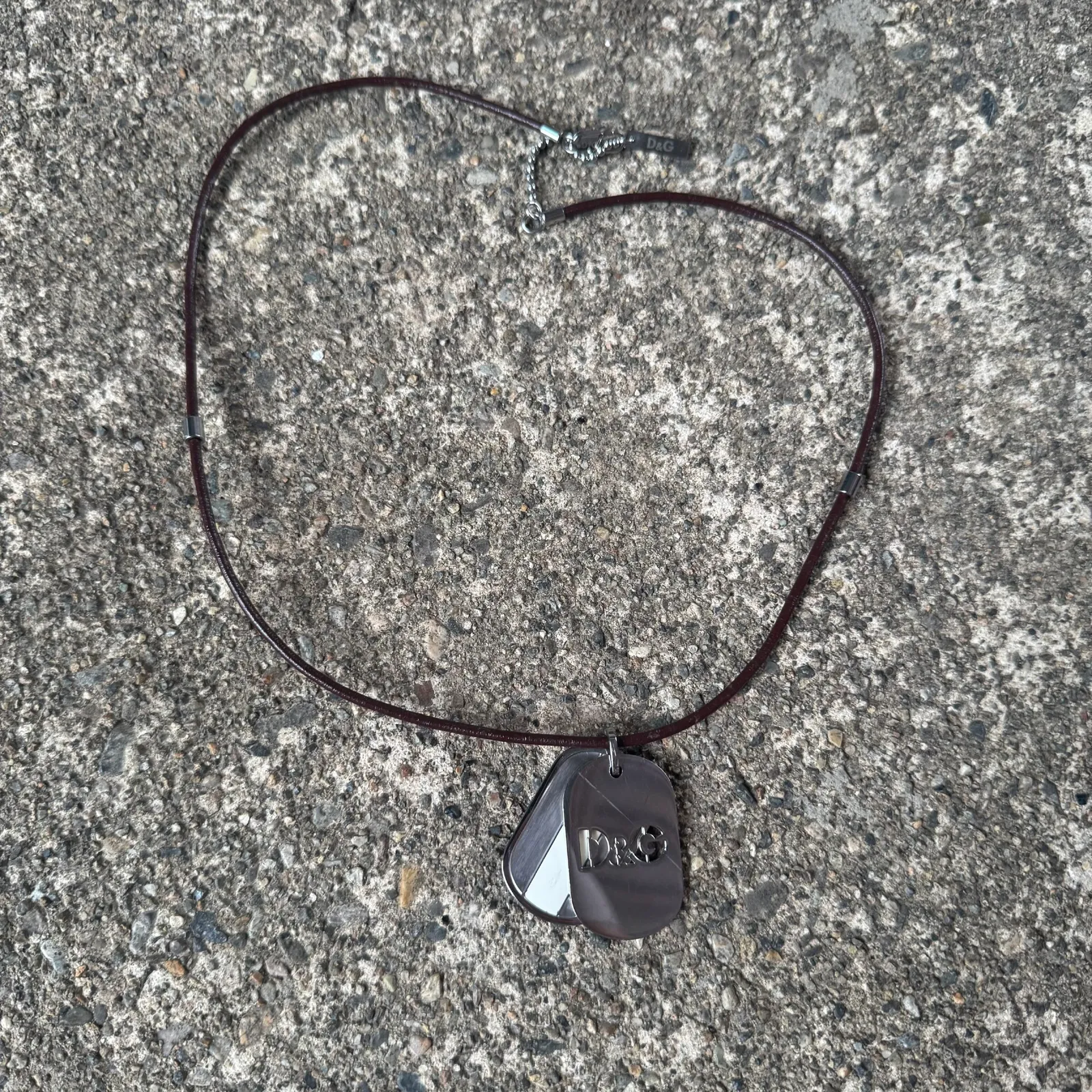 Dolce & Gabbana Dolce & Gabbana Double Dog Tag Leather Cord Necklace
