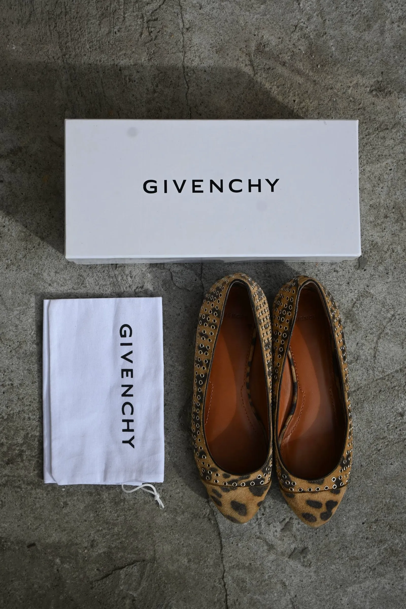 Givenchy Leopard Print Calf Hair Studded Ballerin