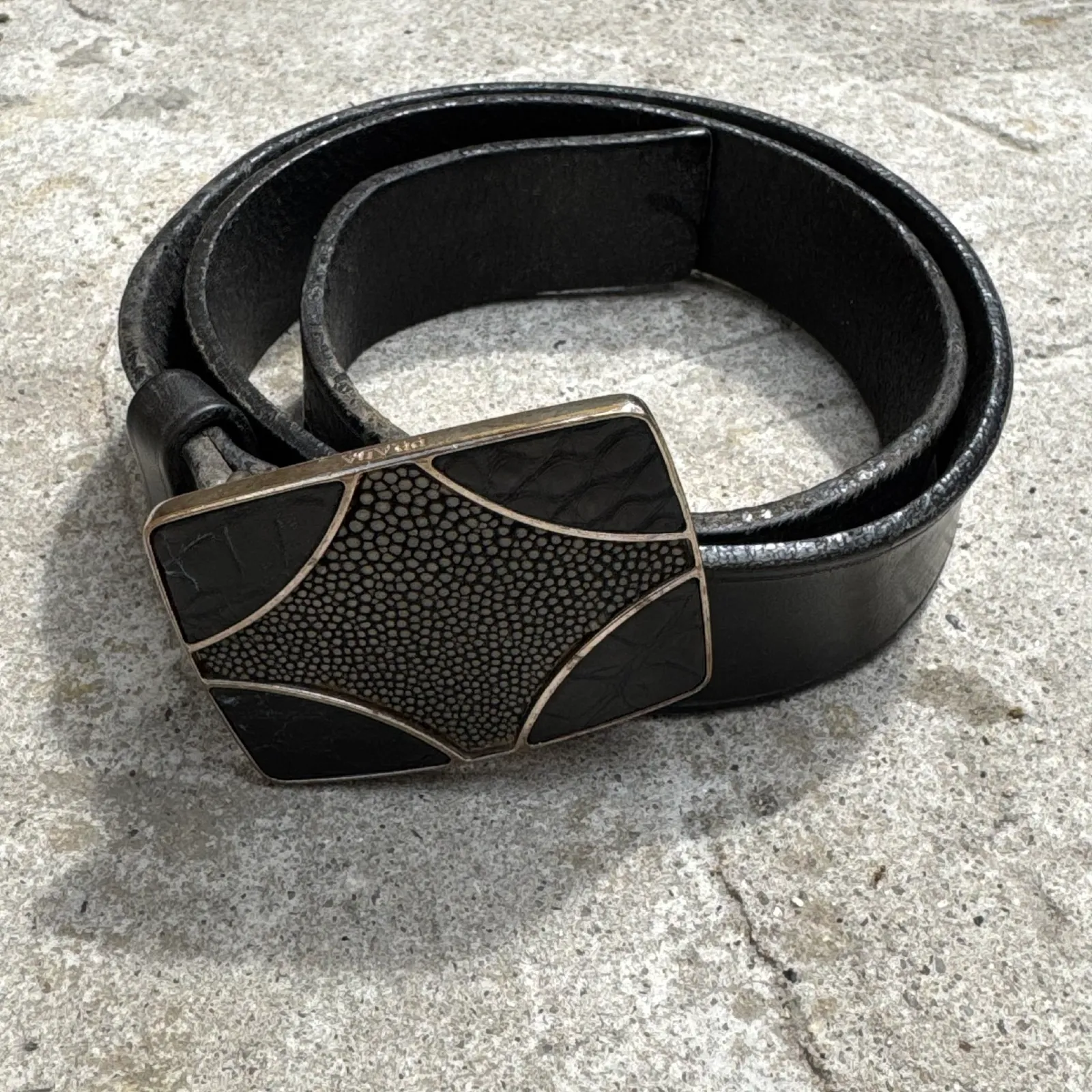 Prada Stingray & Crocodile Combination Buckle Leather Belt