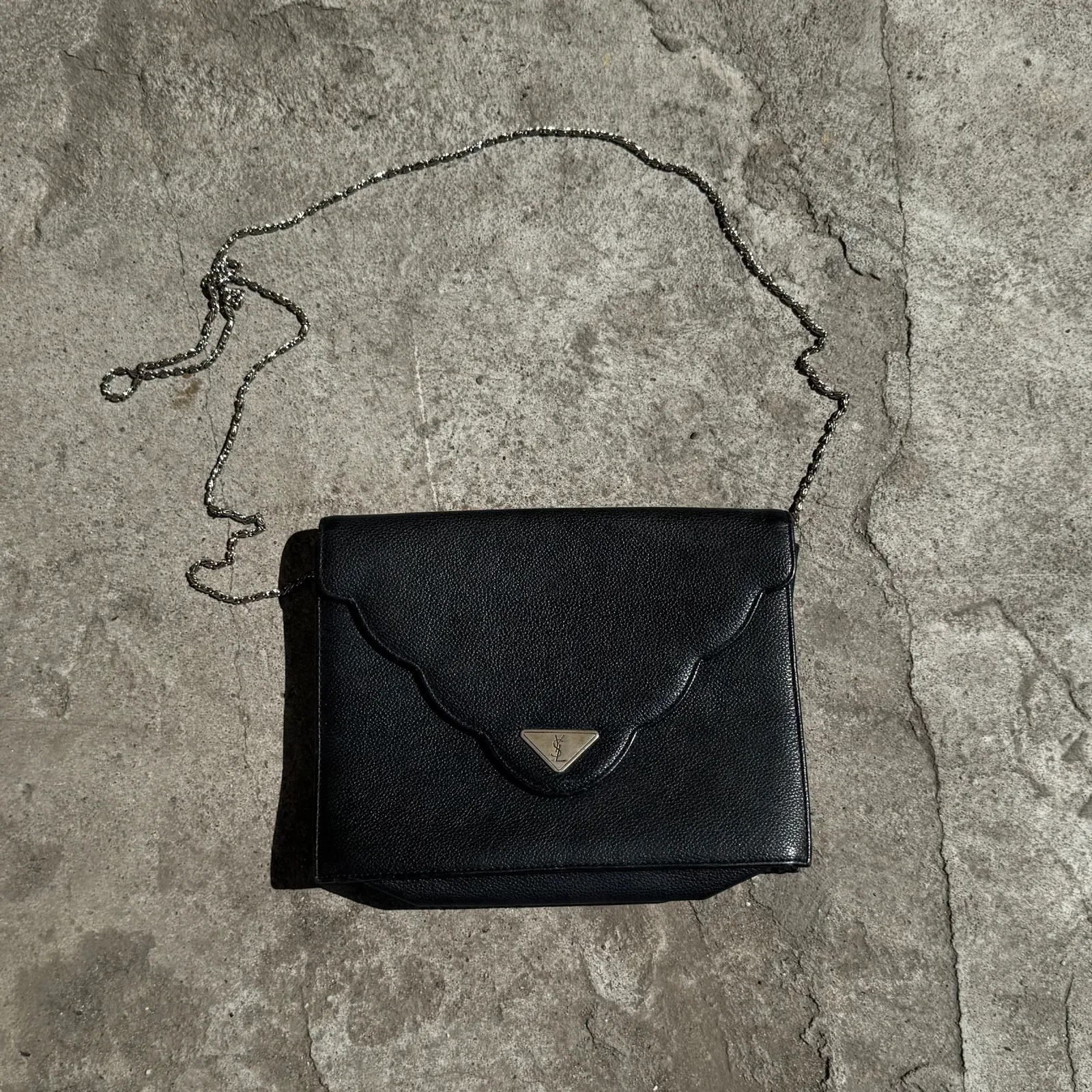 Vintage YSL Scalloped Flap Clutch Bag with Triangle Logo
