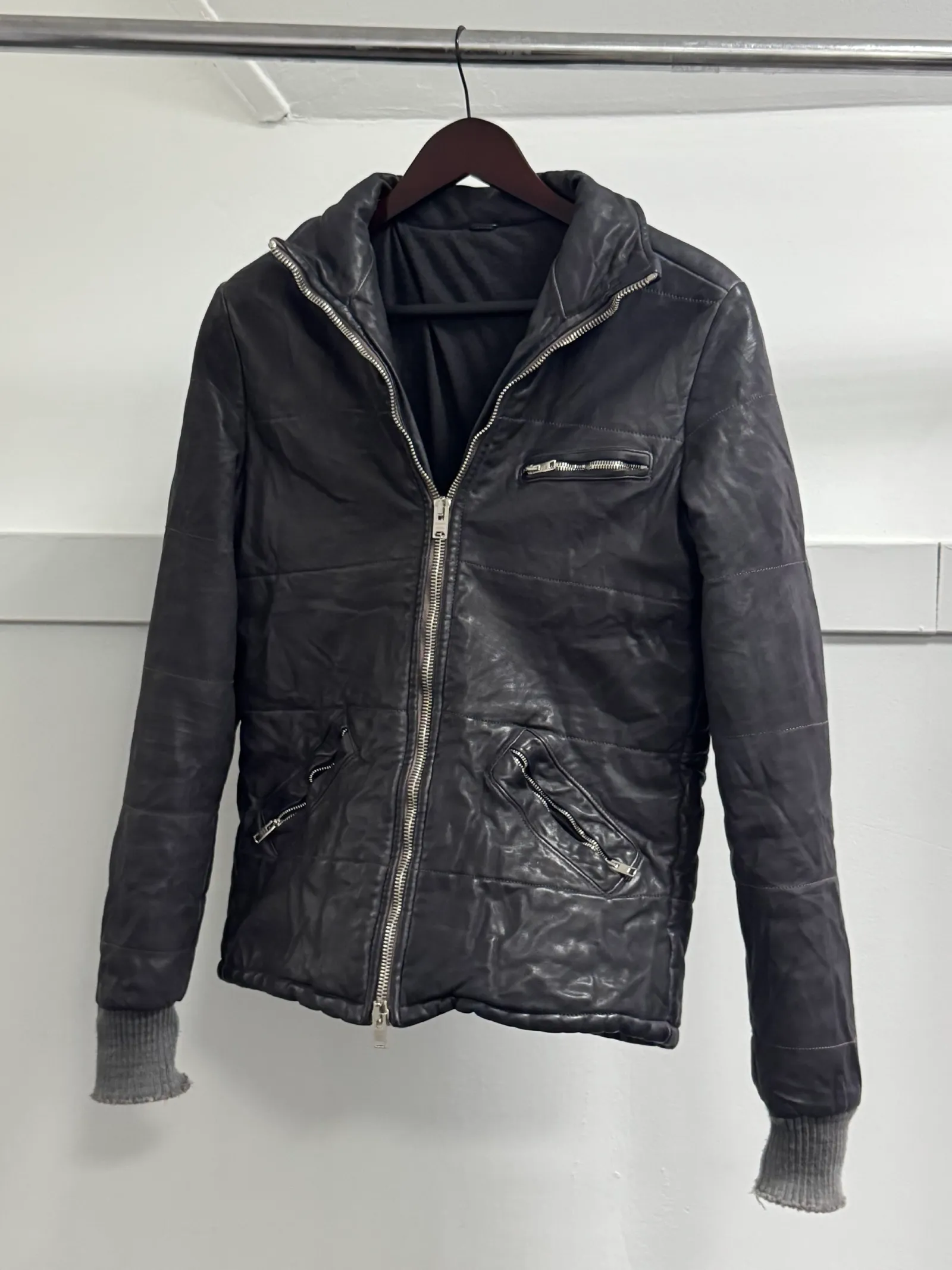 Giorgio Brato Quilted Leather Jacket with Silk Lining and Knit Cuffs