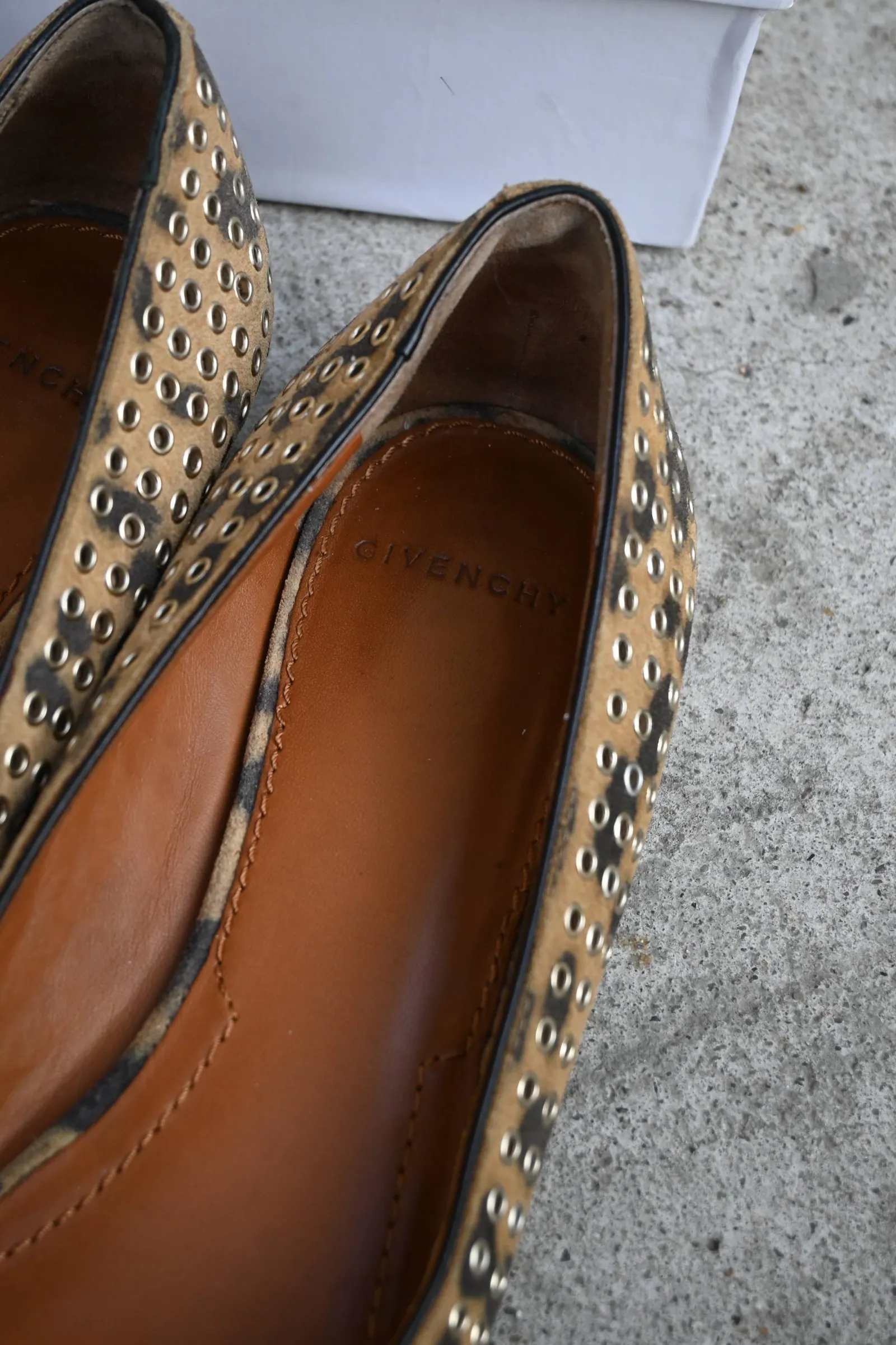 Givenchy Leopard Print Calf Hair Studded Ballerin