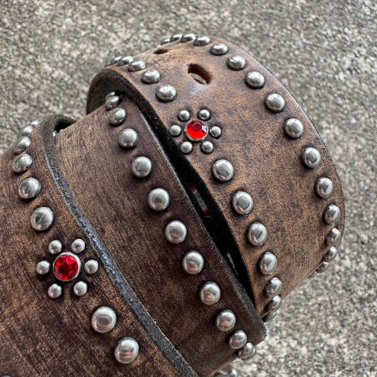 Tornado Mart Studded Flower Jewel Leather Belt