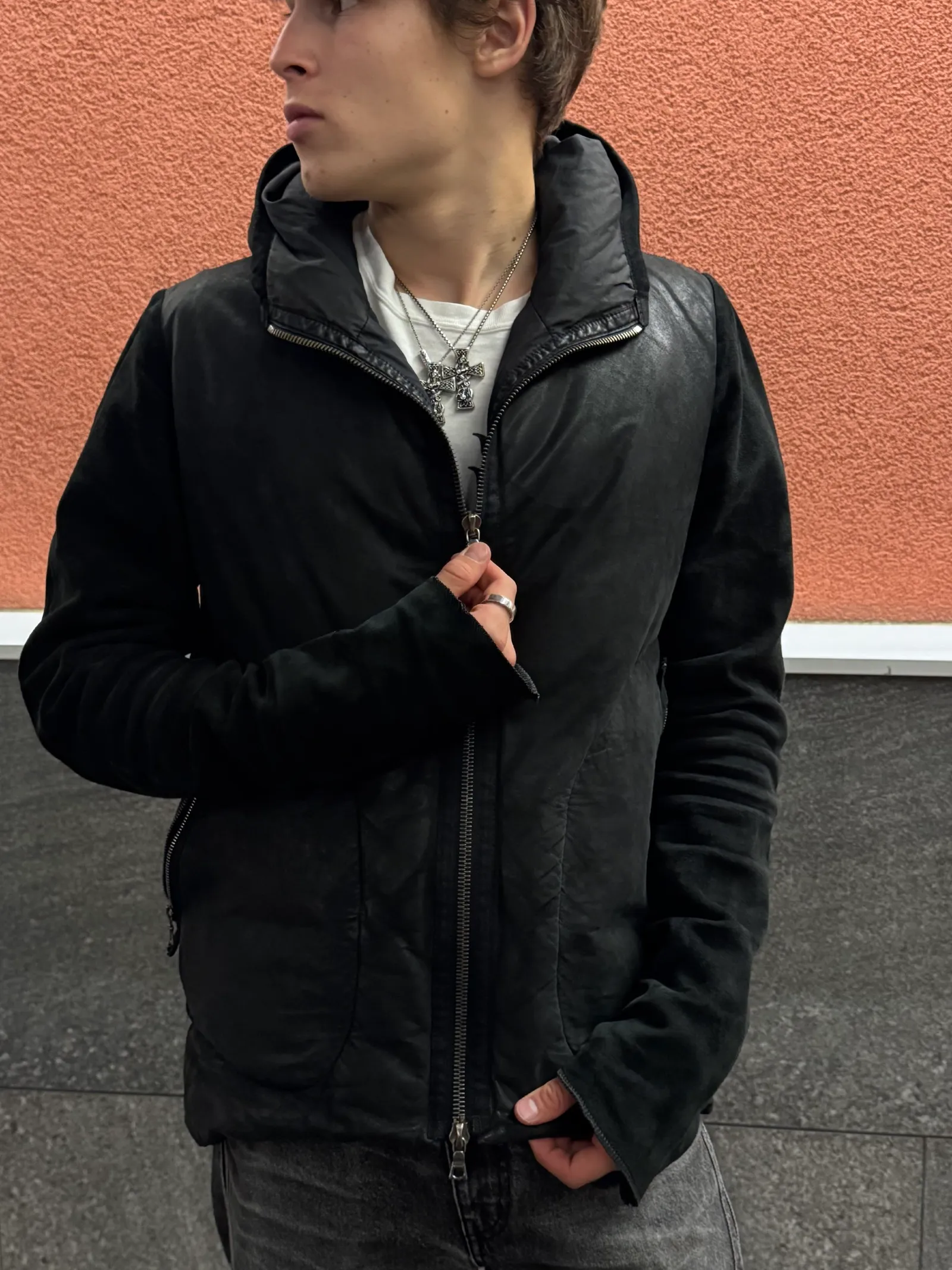 Isaac Sellam Experience Poussif Hybrid Leather Hooded Jacket
