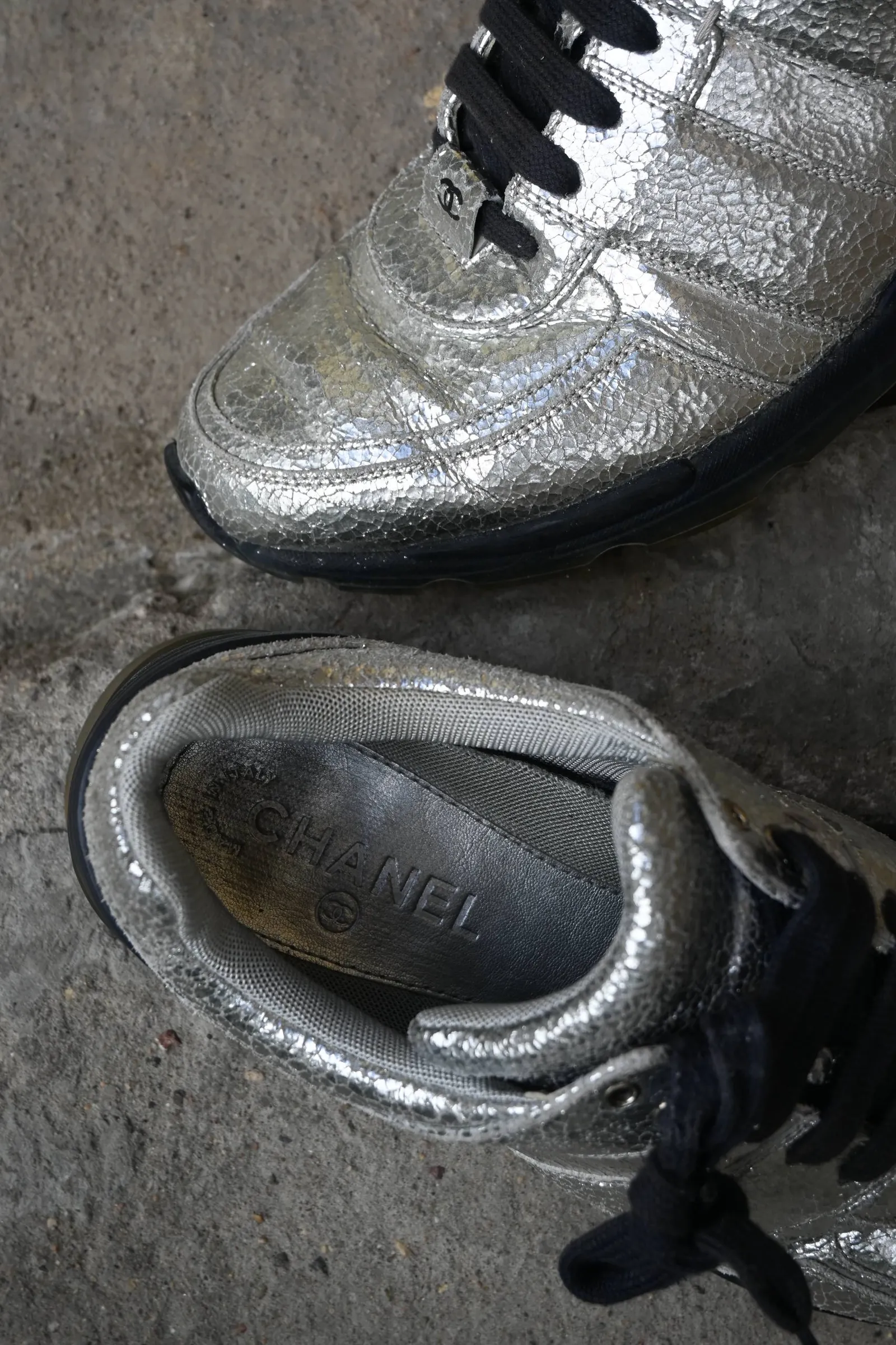Chanel Metallic Silver Vintage Sneakers