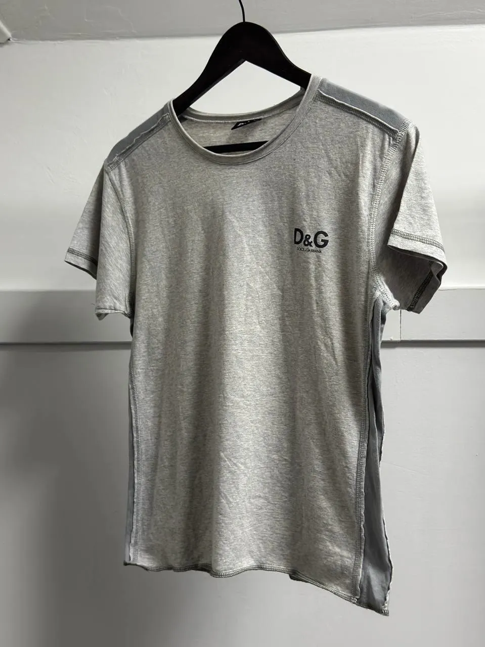 Dolce & Gabbana Grey Logo Printed T-Shirt with Exposed Seams & Side Panels