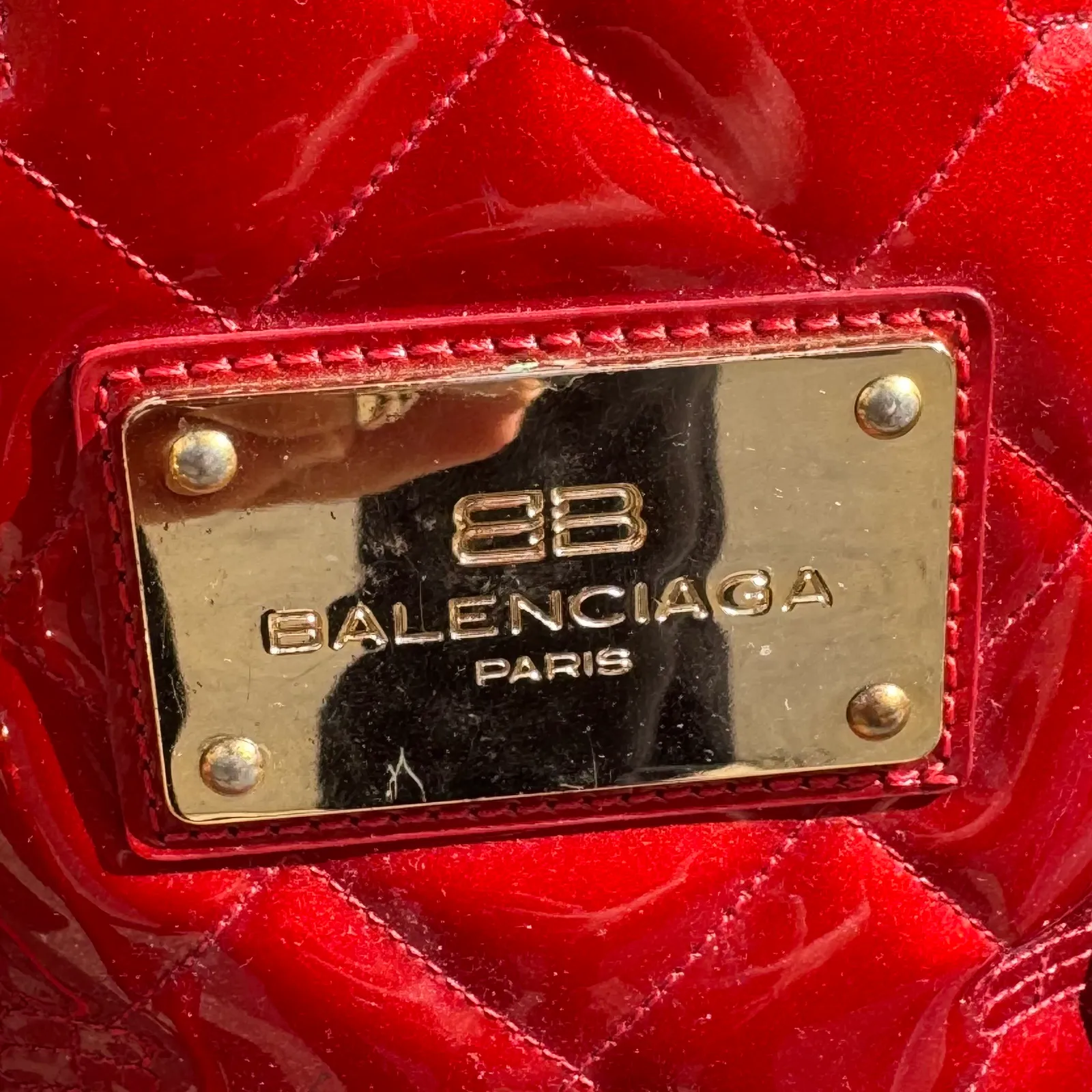 Balenciaga Quilted Patent Leather Chain Tote Bag